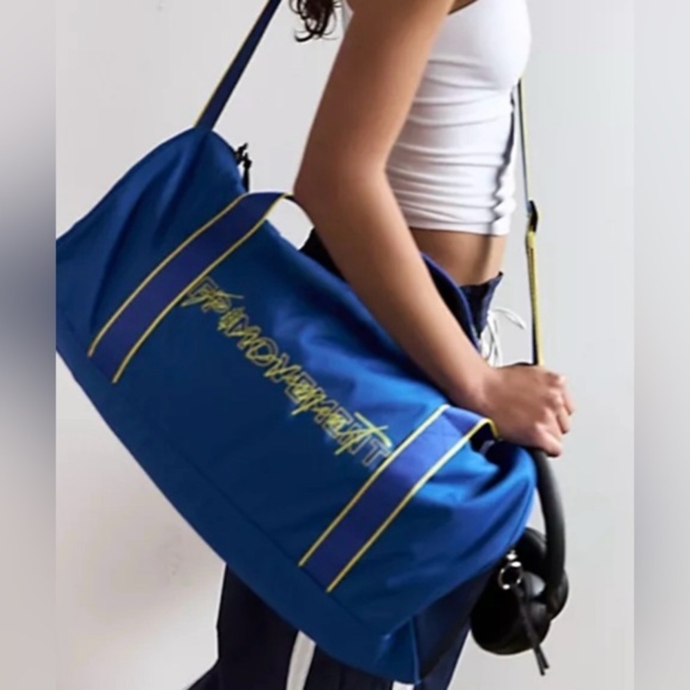 NWT Free People Movement Old Sport Duffle Bag in Blue Buti Logo New $78 retail